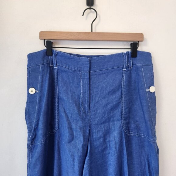 ME&EM Blue Wide Leg Trousers Pants Linen Blend Beachy Women's 16 - Picture 3 of 9